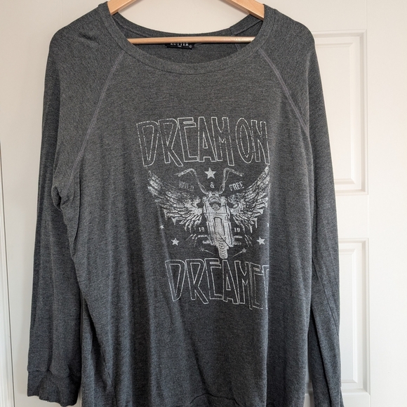 Gray Graphic Long Sleeve Tee with Motorcycle Design Zutter Size L - Picture 2 of 3